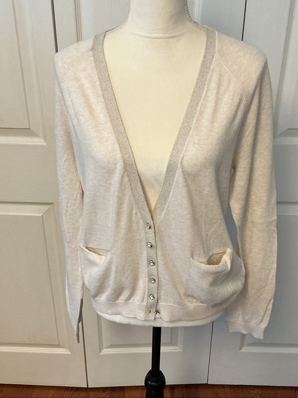 Anne Klein Light Cream Button-Front Cardigan